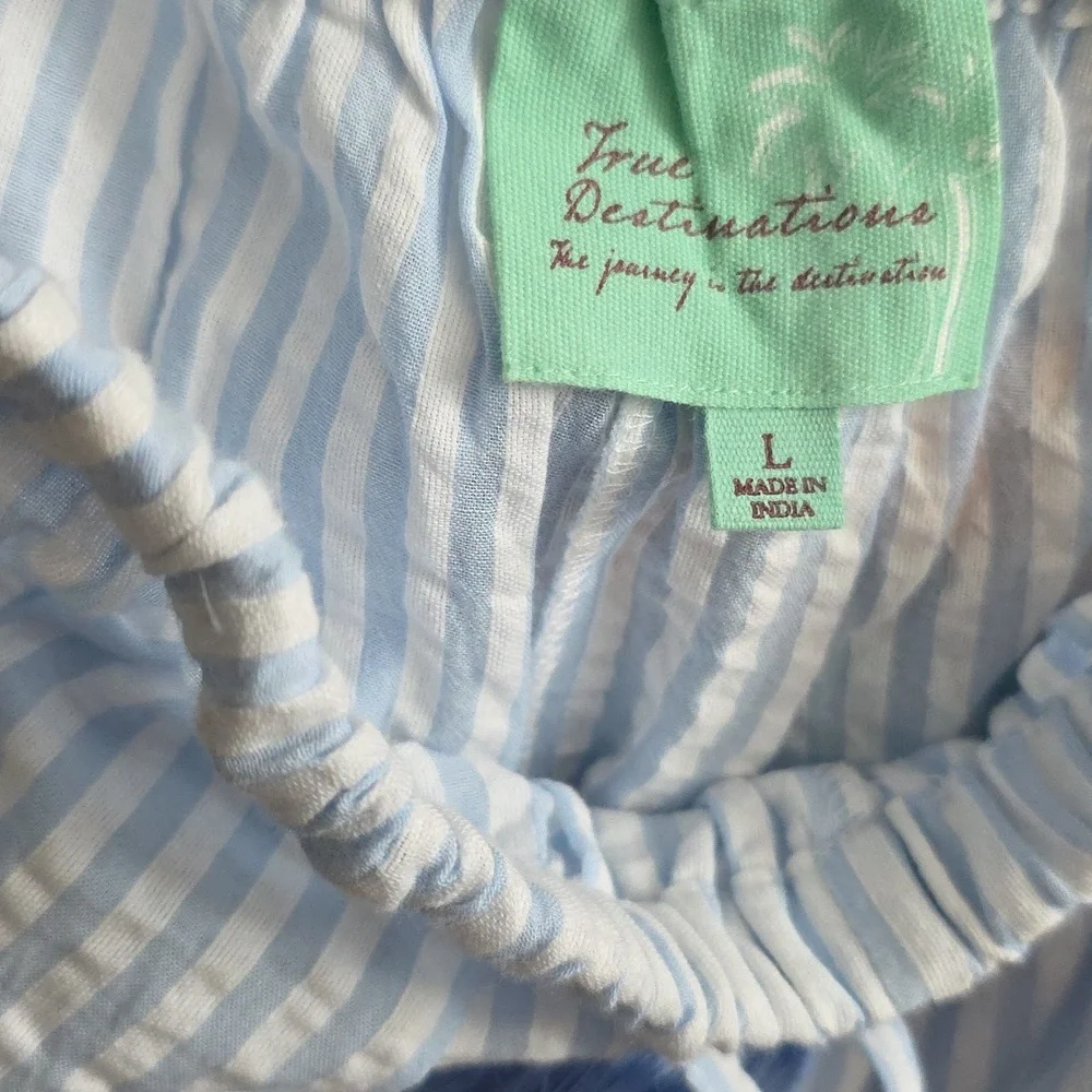 Cotton Blue /White Striped Pantsuit Wideleg. Light And Airy - Picture 3 of 4